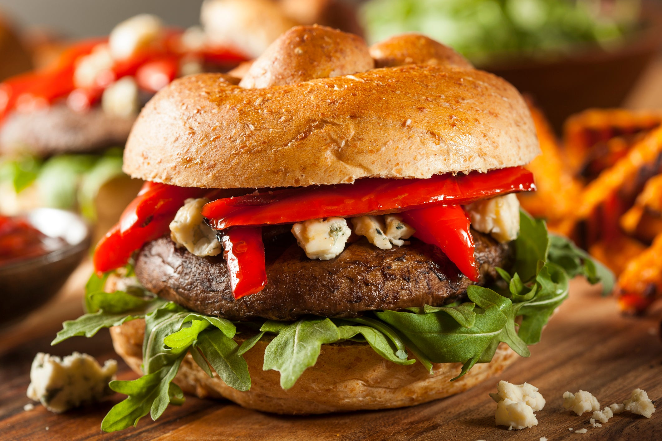 Grilled Cheese Burger with Portobello and Onion