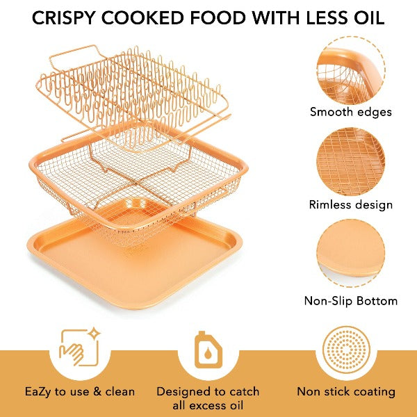 EaZy MealZ Non-Stick Air Fryer Copper Crisper Basket and Tray Set
